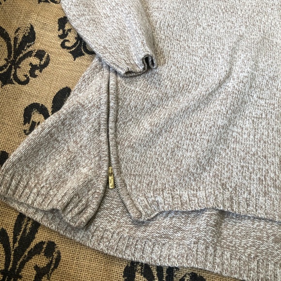 Beige Oversized Long Sweater Pullover Zippers - Picture 6 of 8